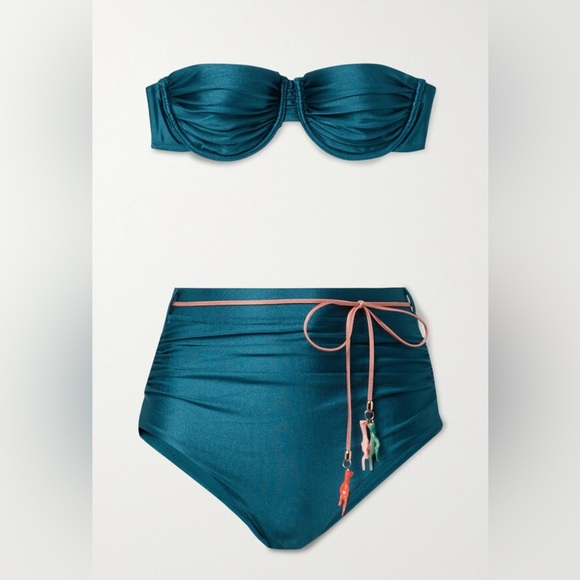 NWT Zimmerman Cassia Gathered Bikini Bottoms in Teal belted sz 4 / 6 - Picture 7 of 13